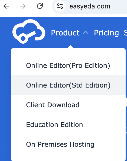 EasyEDA Online Editor Selection